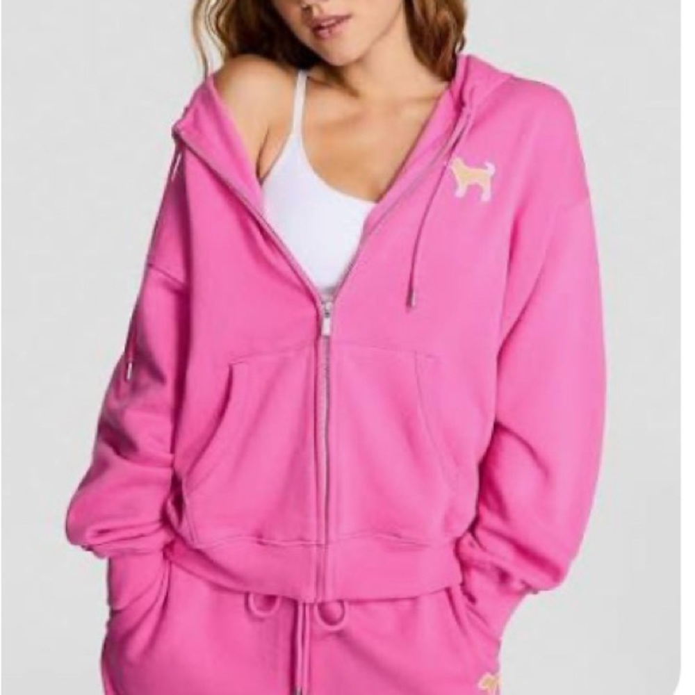 PINK Victoria's Secret Bright Pink  with orange dog hoodie